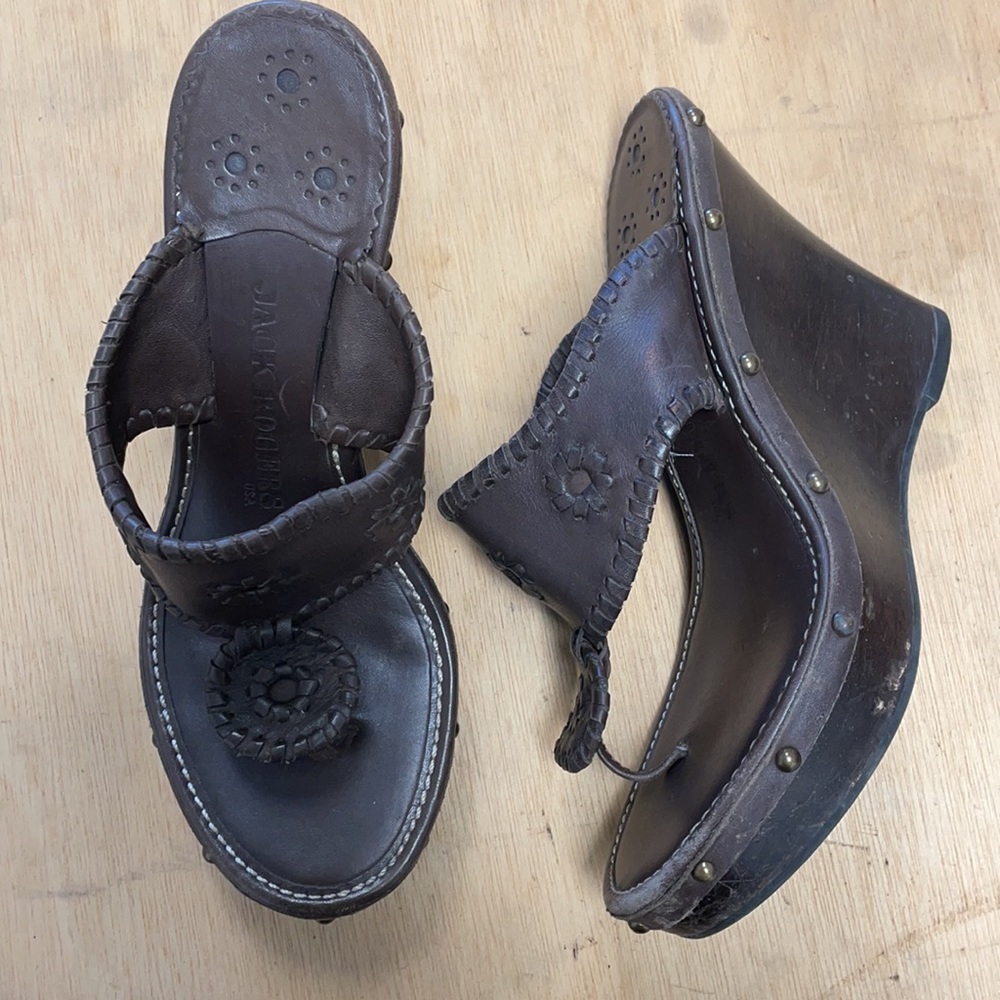 Jack Rogers brown leather sandal wedges